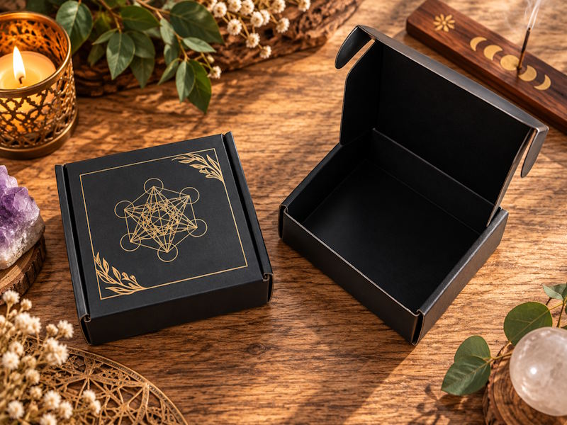 Caja Metatron grabados dorado 10 x 10 cm